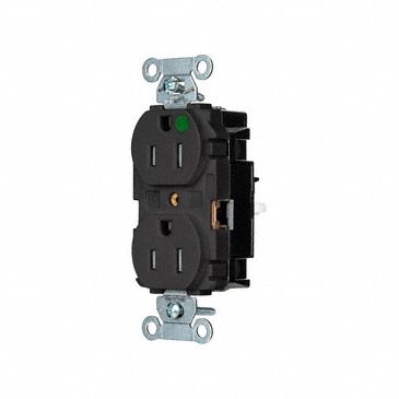 Receptacle: Duplex, 5-15R, 15 A, 125V AC, Black, 2 Pole / 3 Wire Poles & Wires, Push In