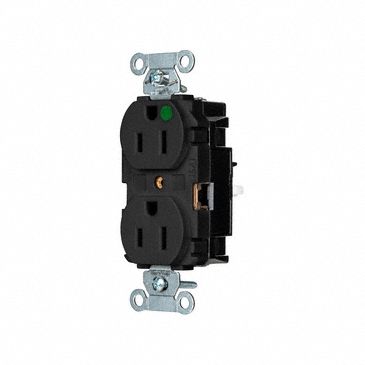 Receptacle: Duplex, 5-15R, 15 A, 125V AC, Black, 2 Pole / 3 Wire Poles & Wires, Push In