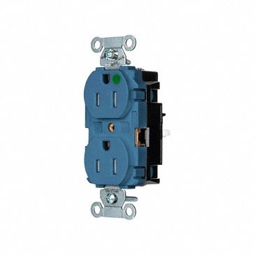 Receptacle: Duplex, 5-15R, 15 A, 125V AC, Blue, 2 Pole / 3 Wire Poles & Wires, Push In