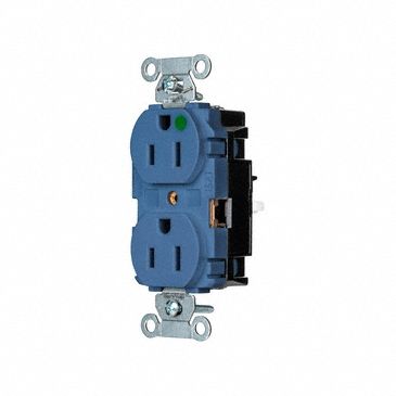 Receptacle: Duplex, 5-15R, 15 A, 125V AC, Blue, 2 Pole / 3 Wire Poles & Wires, Push In