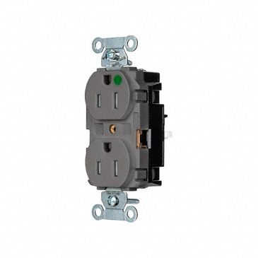 Receptacle: Duplex, 5-15R, 15 A, 125V AC, Gray, 2 Pole / 3 Wire Poles & Wires, Push In