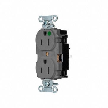 Receptacle: Duplex, 5-15R, 15 A, 125V AC, Gray, 2 Pole / 3 Wire Poles & Wires, Push In