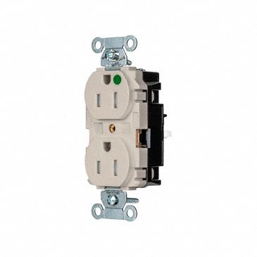 Receptacle: Duplex, 5-15R, 15 A, 125V AC, Light Almond, 2 Pole / 3 Wire Poles & Wires