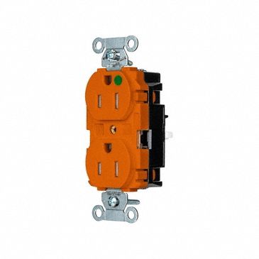 Receptacle: Duplex, 5-15R, 15 A, 125V AC, Orange, 2 Pole / 3 Wire Poles & Wires, Push In