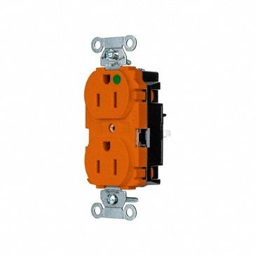 Receptacle: Duplex, 5-15R, 15 A, 125V AC, Orange, 2 Pole / 3 Wire Poles & Wires, Push In