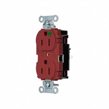 Receptacle: Duplex, 5-15R, 15 A, 125V AC, Red, 2 Pole / 3 Wire Poles & Wires, Push In