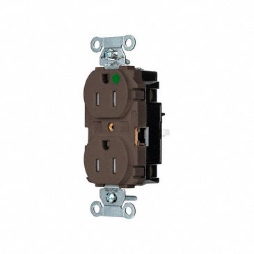 Receptacle: Duplex, 5-15R, 15 A, 125V AC, Brown, 2 Pole / 3 Wire Poles & Wires, Push In