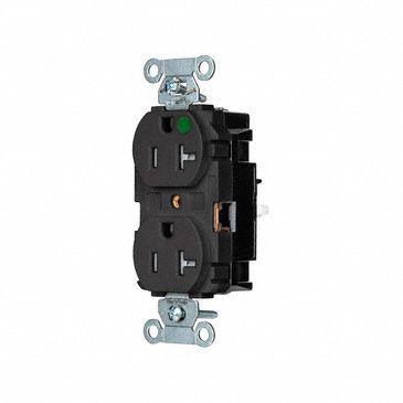 Receptacle: Duplex, 5-20R, 20 A, 125V AC, Black, 2 Pole / 3 Wire Poles & Wires, Push In