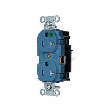 Receptacle: Duplex, 5-20R, 20 A, 125V AC, Blue, 2 Pole / 3 Wire Poles & Wires, Push In