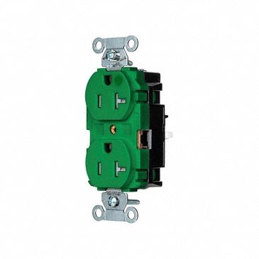 Receptacle: Duplex, 5-20R, 20 A, 125V AC, Green, 2 Pole / 3 Wire Poles & Wires, Push In