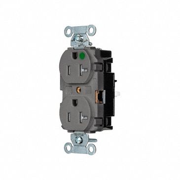 Receptacle: Duplex, 5-20R, 20 A, 125V AC, Gray, 2 Pole / 3 Wire Poles & Wires, Push In