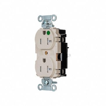 Receptacle: Duplex, 5-20R, 20 A, 125V AC, Light Almond, 2 Pole / 3 Wire Poles & Wires