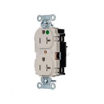 Receptacle: Duplex, 5-20R, 20 A, 125V AC, Light Almond, 2 Pole / 3 Wire Poles & Wires