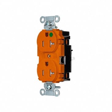 Receptacle: Duplex, 5-20R, 20 A, 125V AC, Orange, 2 Pole / 3 Wire Poles & Wires, Push In