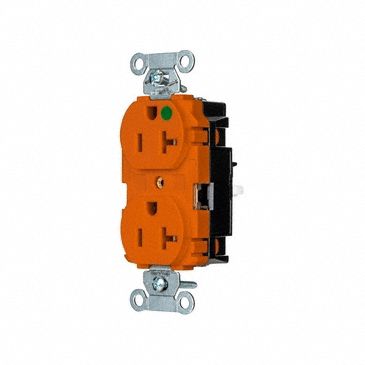 Receptacle: Duplex, 5-20R, 20 A, 125V AC, Orange, 2 Pole / 3 Wire Poles & Wires, Push In