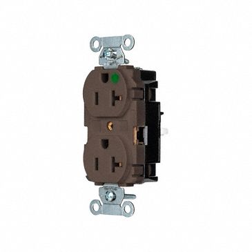 Receptacle: Duplex, 5-20R, 20 A, 125V AC, Brown, 2 Pole / 3 Wire Poles & Wires, Push In