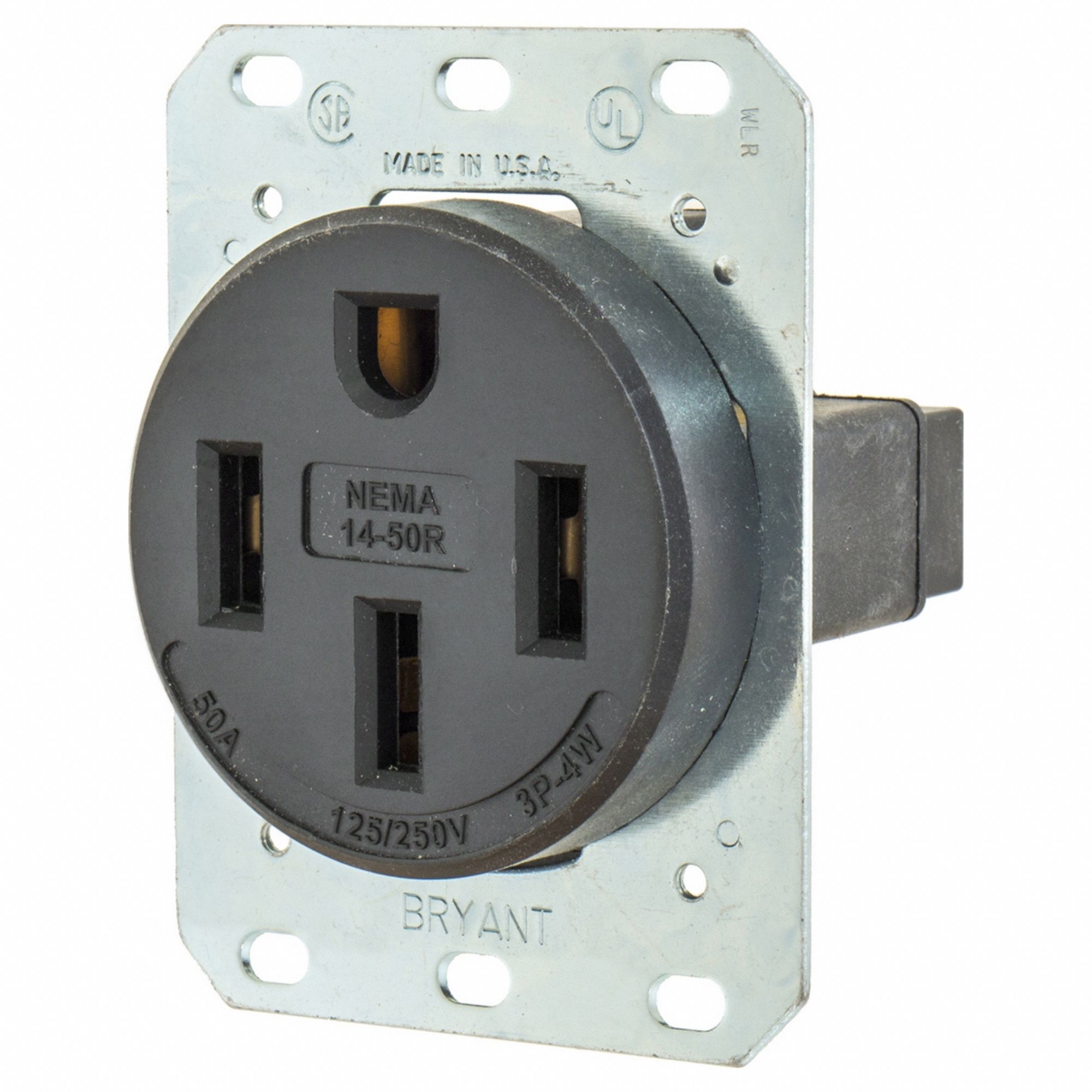 RECEPTACLE, SINGLE, 14-50R, 125/250V AC, 50 A, BLACK, 3 POLE/4 WIRE, GEN USE