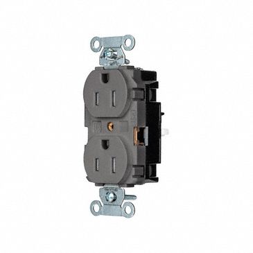 Receptacle: Duplex, Gray, 5-15R, 15 A, 125V AC, 2 Pole / 3 Wire, Push In, Gen Use
