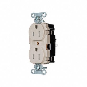 Receptacle: Duplex, Light Almond, 5-15R, 15 A, 125V AC, 2 Pole / 3 Wire, Push In, Gen Use