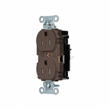Receptacle: Duplex, Brown, 5-15R, 15 A, 125V AC, 2 Pole / 3 Wire, Push In, Gen Use