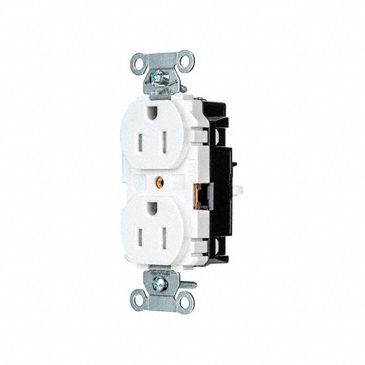 Receptacle: Duplex, White, 5-15R, 15 A, 125V AC, 2 Pole / 3 Wire, Push In, Gen Use
