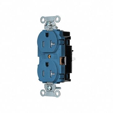Receptacle: Duplex, Blue, 5-20R, 20 A, 125V AC, 2 Pole / 3 Wire, Push In, Gen Use