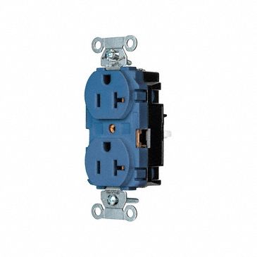 Receptacle: Duplex, Blue, 5-20R, 20 A, 125V AC, 2 Pole / 3 Wire, Push In, Gen Use