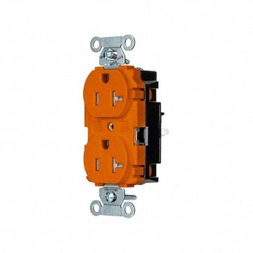 Receptacle: Duplex, Orange, 5-20R, 20 A, 125V AC, 2 Pole / 3 Wire, Push In, Gen Use
