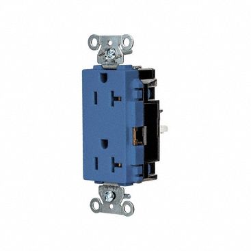 Receptacle: Decorator Duplex, Blue, 5-20R, 20 A, 125V AC, 2 Pole / 3 Wire, Push In, Gen Use