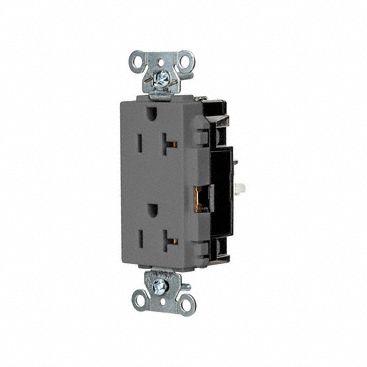 Receptacle: Decorator Duplex, Gray, 5-20R, 20 A, 125V AC, 2 Pole / 3 Wire, Push In, Gen Use