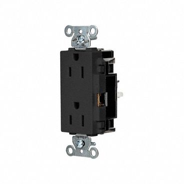 Receptacle: Decorator Duplex, 5-15R, 125V AC, 15 A, Black, 2 Pole / 3 Wire, Push In