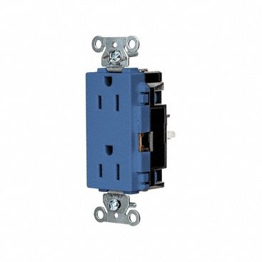 Receptacle: Decorator Duplex, 5-15R, 125V AC, 15 A, Blue, 2 Pole / 3 Wire, Push In