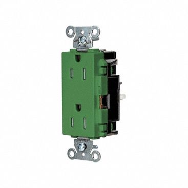 Receptacle: Decorator Duplex, 5-15R, 125V AC, 15 A, Green, 2 Pole / 3 Wire, Push In