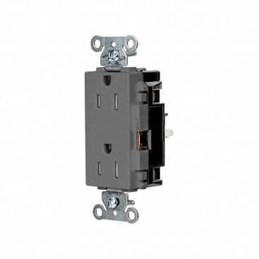 Receptacle: Decorator Duplex, 5-15R, 125V AC, 15 A, Gray, 2 Pole / 3 Wire, Push In