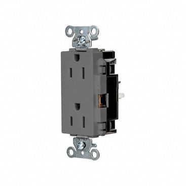 Receptacle: Decorator Duplex, 5-15R, 125V AC, 15 A, Gray, 2 Pole / 3 Wire, Push In