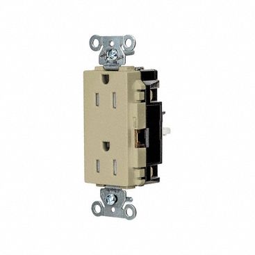 Receptacle: Decorator Duplex, 5-15R, 125V AC, 15 A, Ivory, 2 Pole / 3 Wire, Push In