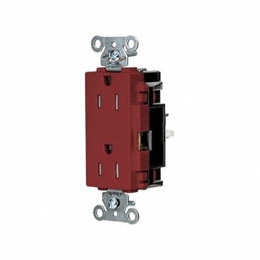 Receptacle: Decorator Duplex, 5-15R, 125V AC, 15 A, Red, 2 Pole / 3 Wire, Push In