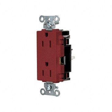 Receptacle: Decorator Duplex, 5-15R, 125V AC, 15 A, Red, 2 Pole / 3 Wire, Push In