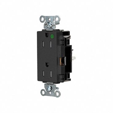 Receptacle: Decorator Duplex, 5-15R, 15 A, 125V AC, Black, 2 Pole / 3 Wire Poles & Wires