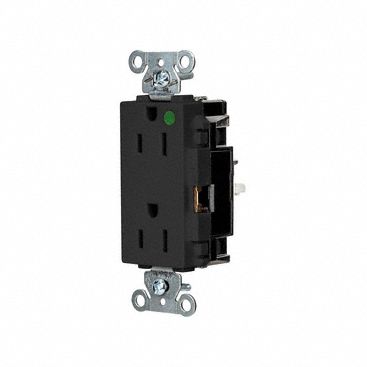 Receptacle: Decorator Duplex, 5-15R, 15 A, 125V AC, Black, 2 Pole / 3 Wire Poles & Wires