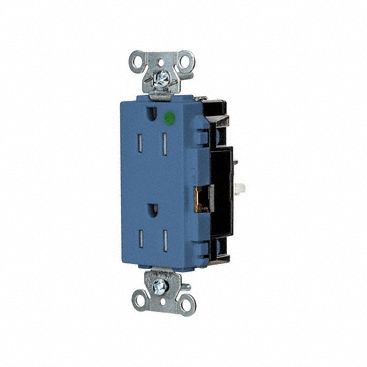 Receptacle: Decorator Duplex, 5-15R, 15 A, 125V AC, Blue, 2 Pole / 3 Wire Poles & Wires