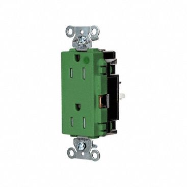 Receptacle: Decorator Duplex, 5-15R, 15 A, 125V AC, Green, 2 Pole / 3 Wire Poles & Wires
