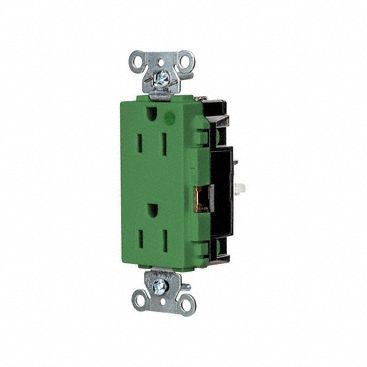 Receptacle: Decorator Duplex, 5-15R, 15 A, 125V AC, Green, 2 Pole / 3 Wire Poles & Wires