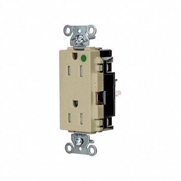 Receptacle: Decorator Duplex, 5-15R, 15 A, 125V AC, Ivory, 2 Pole / 3 Wire Poles & Wires