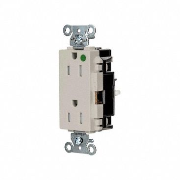 Receptacle: Decorator Duplex, 5-15R, 15 A, 125V AC, Light Almond, Push In, Hospital Grade