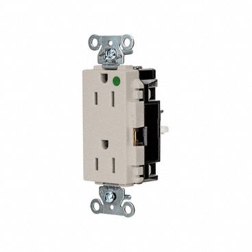 Receptacle: Decorator Duplex, 5-15R, 15 A, 125V AC, Light Almond, Push In, Hospital Grade