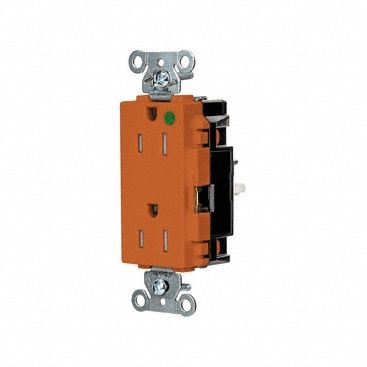 Receptacle: Decorator Duplex, 5-15R, 15 A, 125V AC, Orange, 2 Pole / 3 Wire Poles & Wires