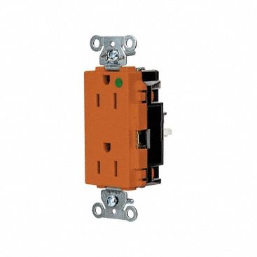 Receptacle: Decorator Duplex, 5-15R, 15 A, 125V AC, Orange, 2 Pole / 3 Wire Poles & Wires