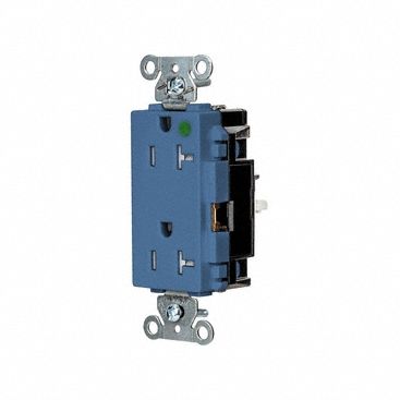 Receptacle: Decorator Duplex, 5-20R, 20 A, 125V AC, Blue, 2 Pole / 3 Wire Poles & Wires