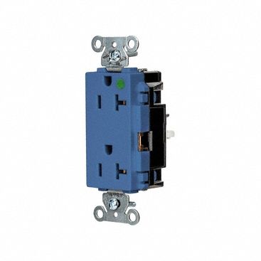 Receptacle: Decorator Duplex, 5-20R, 20 A, 125V AC, Blue, 2 Pole / 3 Wire Poles & Wires